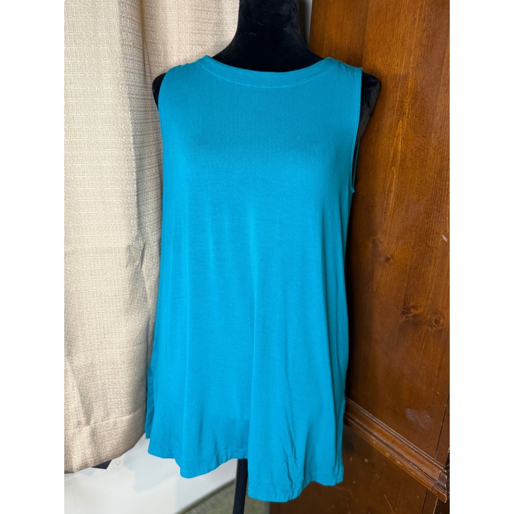 J. Jill Tunic Top Women Medium Teal Blue Good Wearever Sleeveless Side Vent